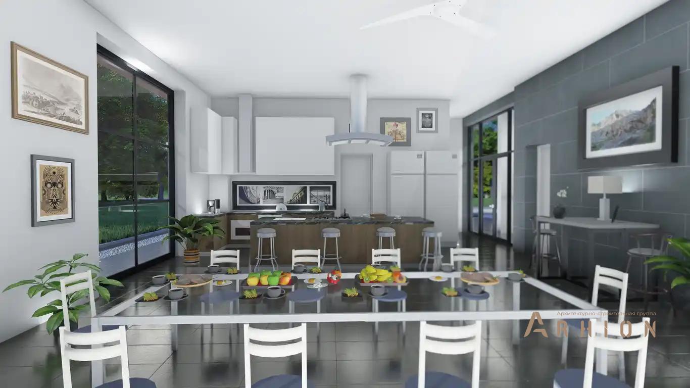 8. Проект двухэтажного дома в стиле хай-тек с плоской кровлей , h-1612, площадью - 545 кв c терассой, балконом, гаражом